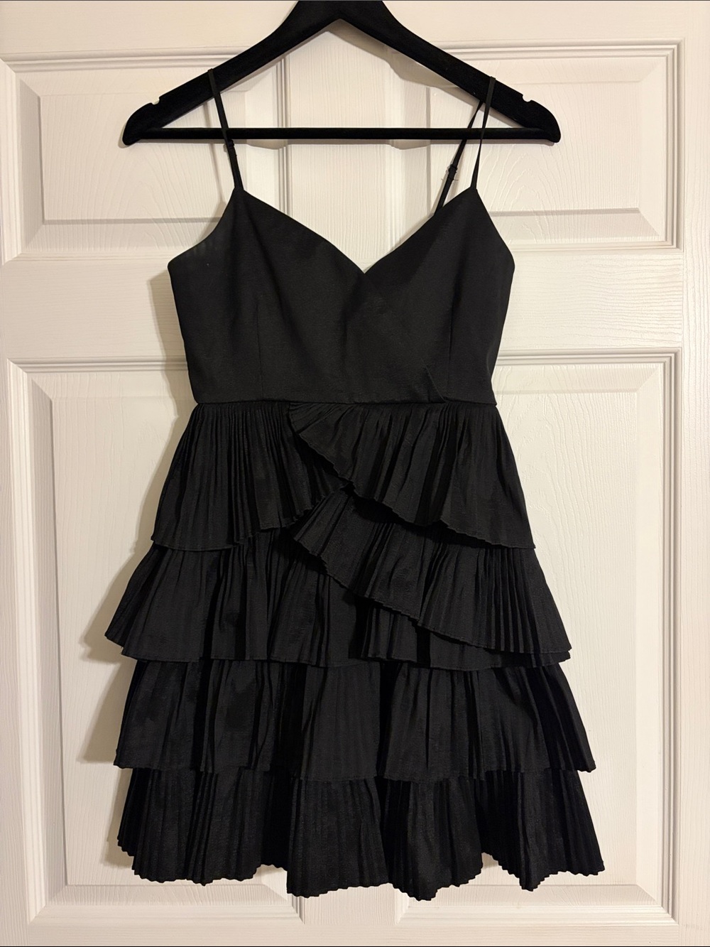 LIKELY Black Cella Pleated Tiered Ruffle Mini Cocktail Dress Size 0